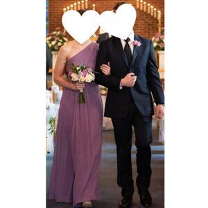 One-shoulder light purple bridesmaid dress